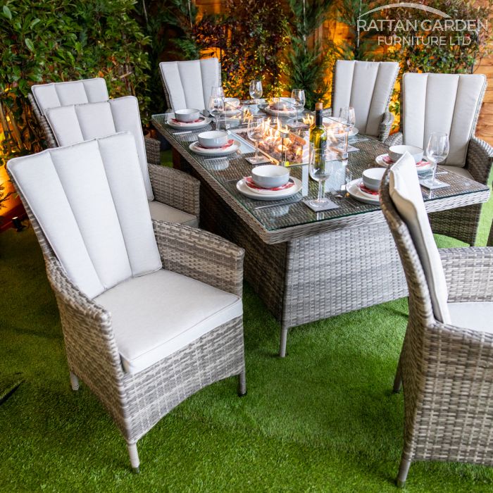Champagne Atlanta 8 Seat Fire Pit With 200cm Rectangular Table