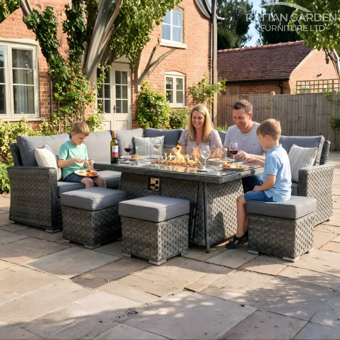 Serena Hampton Corner Rattan Dining Set with Fire Pit