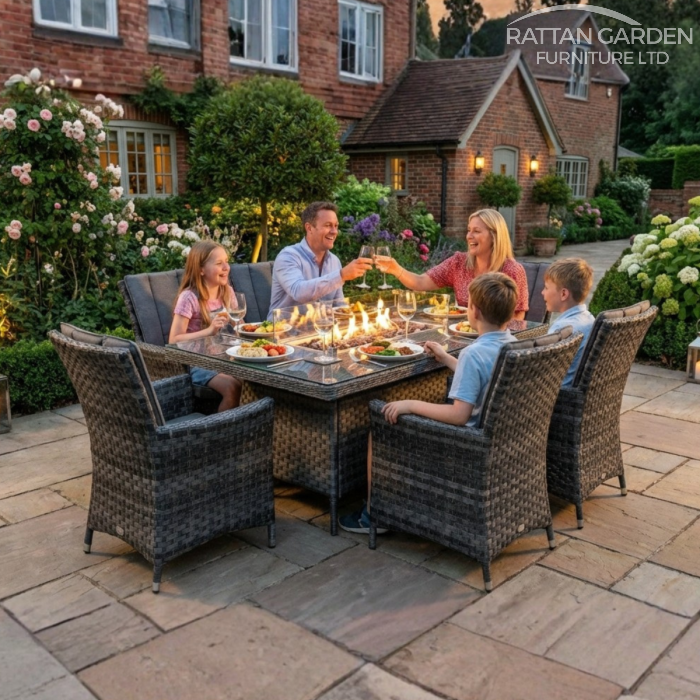 Rattan Serena Atlanta Rectangular 6 Seat Fire Pit Set