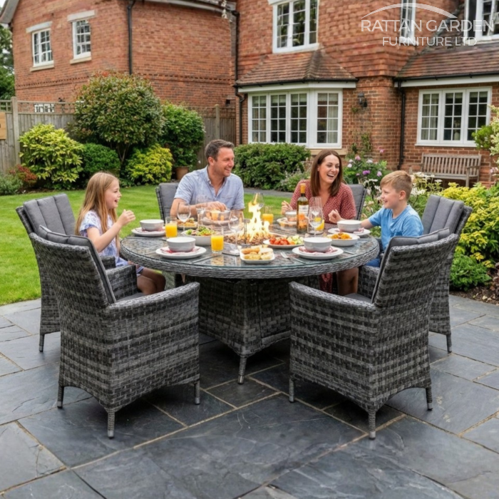 Rattan Serena Atlanta Round 6 Seat Fire Pit Set