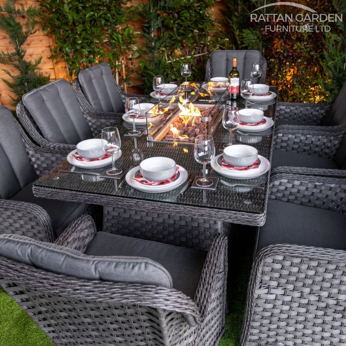 Serena Vienna 8 Seat Rattan Fire Pit With 200cm Rectangular Table