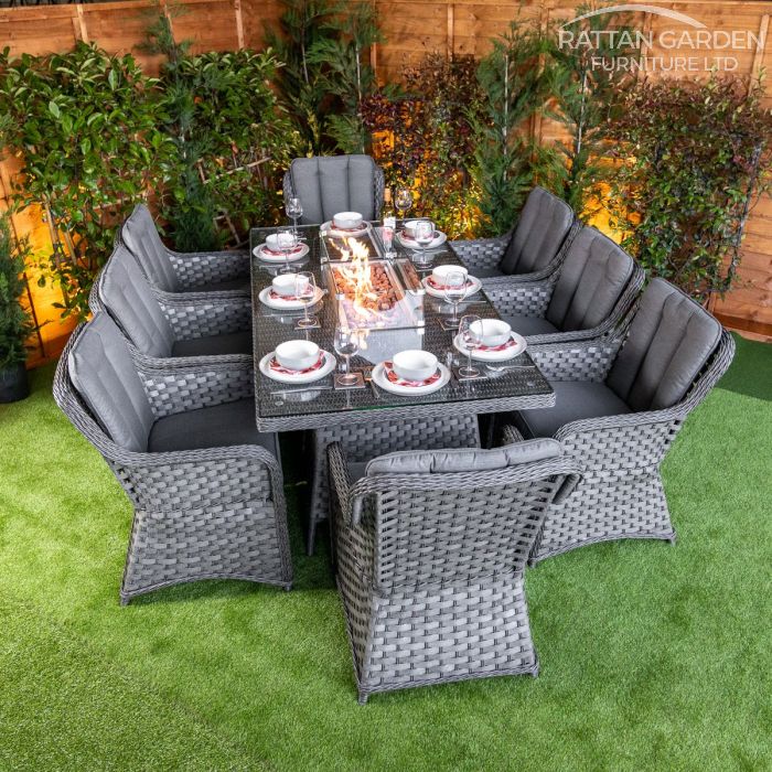 Serena Vienna 8 Seat Rattan Fire Pit With 200cm Rectangular Table