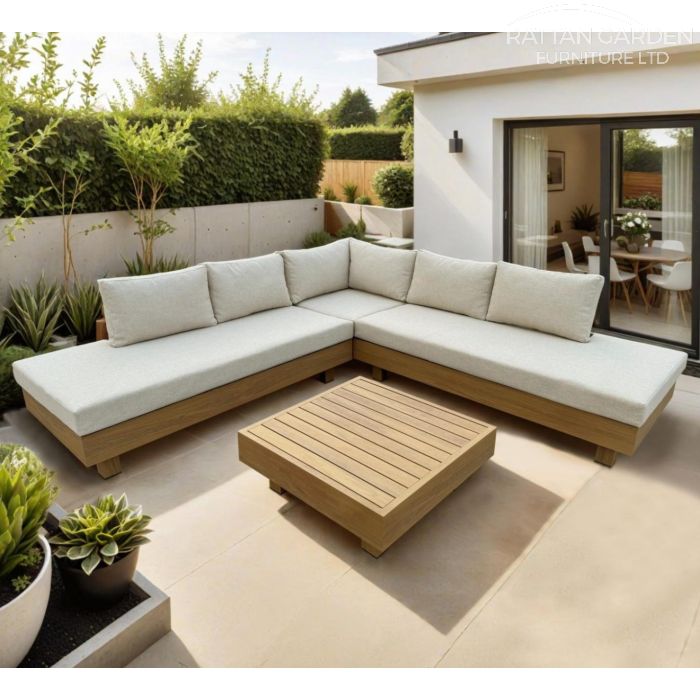 Alfresco Aluminium (Teak Look) Corner Sofa Set – 2026 New Arrival