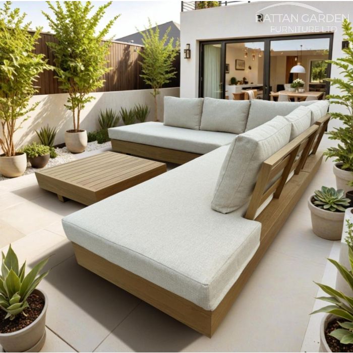 Alfresco Aluminium (Teak Look) Corner Sofa Set – 2026 New Arrival