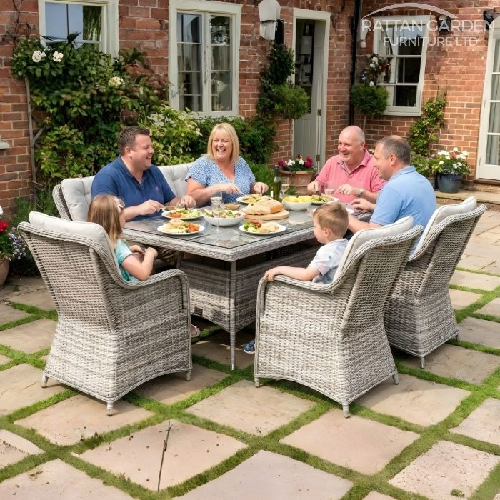 Rattan Champagne Vienna Rectangular 6 Seat Dining Set