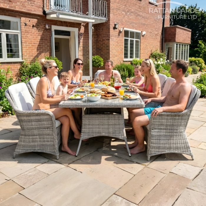 Rattan Champagne Vienna Rectangular 8 Seat Dining Set