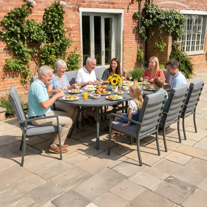 Highbury 8 Seat Aluminium Ceramic Glass Top Oval Dining Set