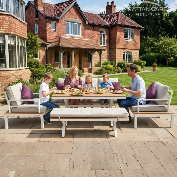 Java Aluminium Bench rattan Dining Set