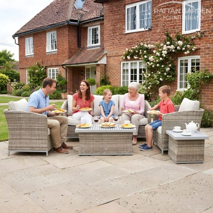 Monaco Champagne 5 Seat 5 Piece Sofa Set With Aluminium Table Top