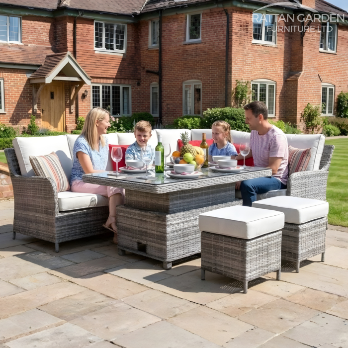 Rattan Champagne Canterbury Rectangular Rising Table Corner Set