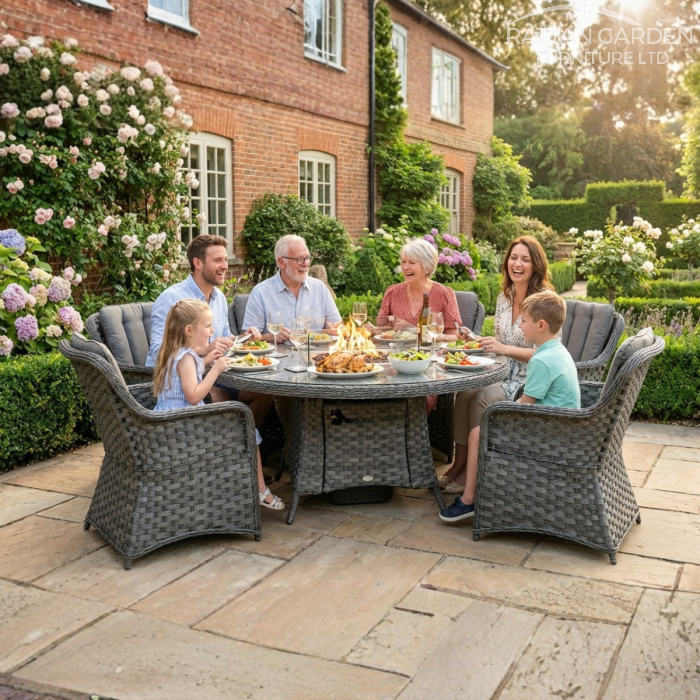 Rattan Serena Vienna Round 6 Seat Fire Pit Set