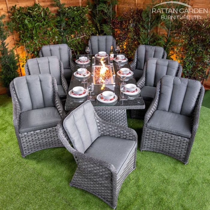 Serena Vienna 8 Seat Rattan Fire Pit With 200cm Rectangular Table