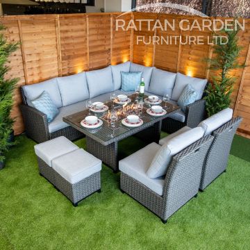 Platinum Madison Rattan Corner Dining Set With Fire Pit