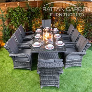 Rattan Serena Tokyo 8 Seat Fire Pit With 200cm Rectangular Table