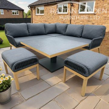 Rimini Aluminium & Rope (Teak Look) Corner Sofa Set