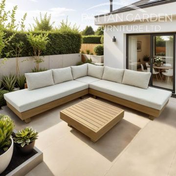 Alfresco Aluminium (Teak Look) Corner Sofa Set – 2026 New Arrival