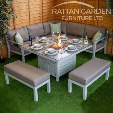 Monroe Aluminium Corner Rattan Dining Set With Fire Pit