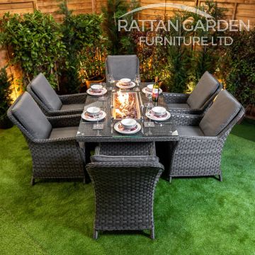 Rattan Serena Paris Rectangular 6 Seat Fire Pit Set