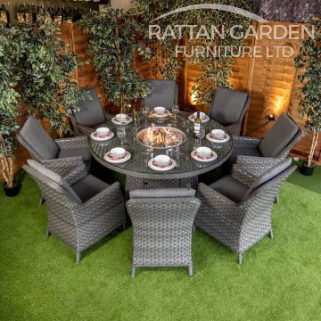 Rattan Serena Paris 8 Seat Fire Pit With 165cm Round Table