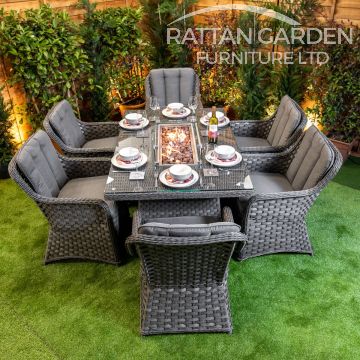 Rattan Serena Vienna Rectangular 6 Seat Fire Pit Set