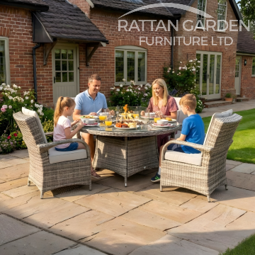 Rattan Champagne Tokyo Round 4 Seat Fire Pit Set