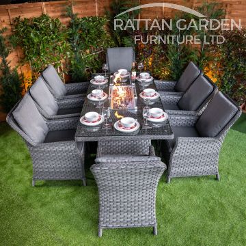 Rattan Serena Paris 8 Seat Fire Pit With 200cm Rectangular Table
