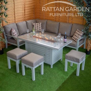Soho Aluminium Corner Rattan Dining Set With Fire Pit