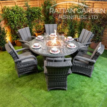 Rattan Serena Tokyo Round 6 Seat Fire Pit Set