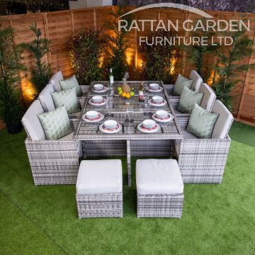 Rattan Champagne 6 Seat Cube With 4 Storage Footstools