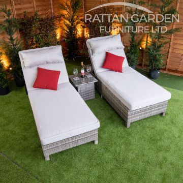 Rattan Champagne Deluxe Extra Wide Wheel Lounger Set of 2 ( Without Side Table )