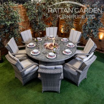 Rattan Champagne Tokyo 8 Seat Fire Pit With 165cm Round Table