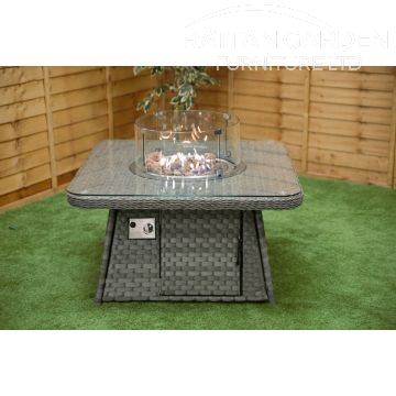 Serena Square Rattan Firepit Coffee Table with Rounded Edges