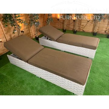 Pair of Rattan Ivory Wide Single Sun Loungers