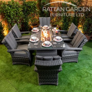 Rattan Serena Tokyo Rectangular 6 Seat Fire Pit Set