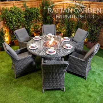 Rattan Serena Paris Round 6 Seat Fire Pit Set