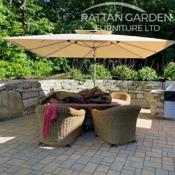 Deluxe 3m Square Cantilever Parasol with LED Lights in Beige with Base