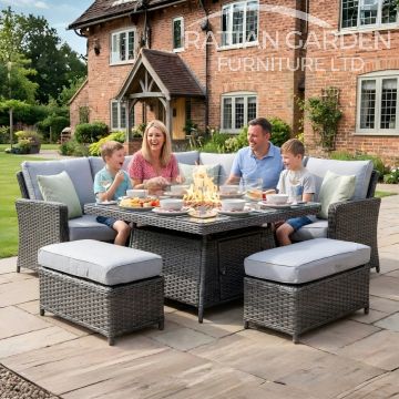 Platinum Boston Corner Rattan Dining Set with Fire Pit