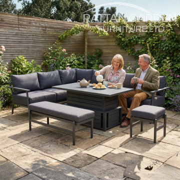 Deluxe Brabazon Aluminium 9 Seat Extra Large Corner Dining Set with Rising Table