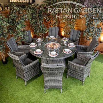 Rattan Serena Atlanta 8 Seat Fire Pit With 165cm Round Table