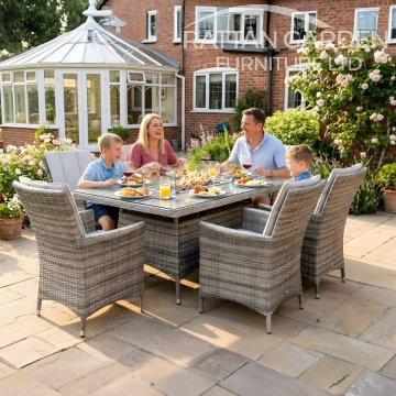 Rattan Champagne Atlanta Rectangular 6 Seat Fire Pit Set