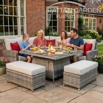 Rattan Champagne Boston Corner Dining Set with Fire Pit