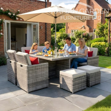 Rattan Champagne 4 seat Cube With 4 Storage Footstools