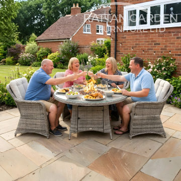 Rattan Champagne Vienna Round 4 Seat Fire Pit Set
