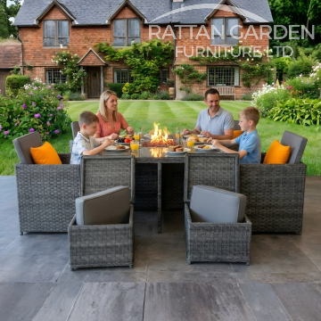 Serena 4 Seat Firepit Cube Set with 4 Footstools
