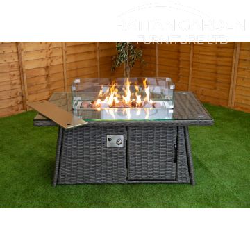 Platinum Rectangular Rattan Firepit Coffee Table
