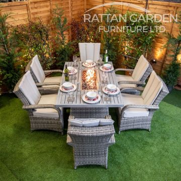 Champagne Tokyo Rectangular 6 Seat rattan Aluminium Fire Pit Set