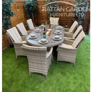 Rattan Champagne Atlanta 230cm Oval 8 Seater Fire Pit Set