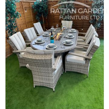 Rattan Champagne Tokyo 230cm Oval 8 Seater Fire Pit Set