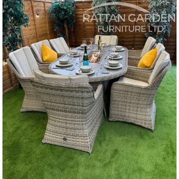 Rattan Champagne Vienna 230cm Oval 8 Seater Fire Pit Set