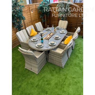 Rattan Champagne Paris 230cm Oval 8 Seater Fire Pit Set